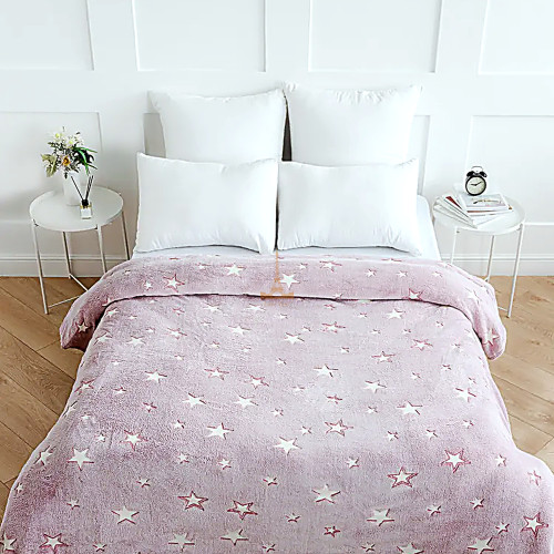 Плед фліс, що світиться в темряві Рожеві зірочки Love You