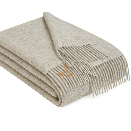 Плед тревел 100% вовна бежевий 140×200 см з ременем Love You