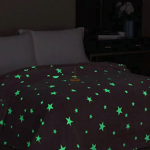 Плед фліс, що світиться в темряві Рожеві зірочки Love You