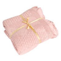Waffle bedspread with frill Piqué pink HomeBrand