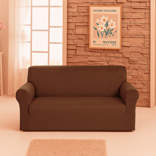 Чохол на диван 2-місний Велюр коричневий Love You
