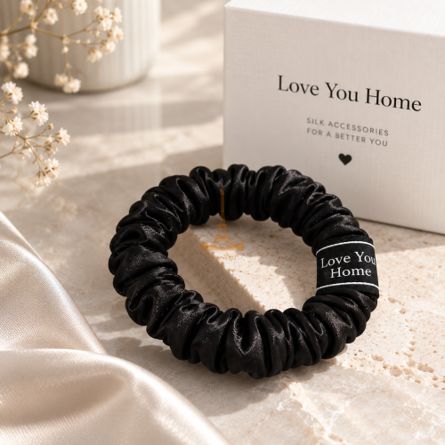 Шовкова резинка для волосся Love You Home, 100% натуральний шовк, чорна