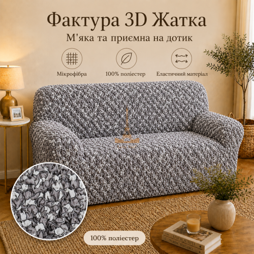 Еластичний чохол на 2-місний диван 3D Жатка сірий Love You Italy