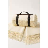 Плед тревел 100% вовна білий 140×220 см з ременем Love You