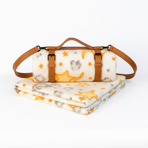 Плед тревел легкий флісовий Місячна казка 150x200 см з ременем Love You