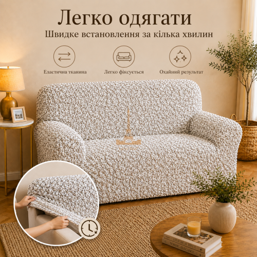 Еластичний чохол на 2-місний диван 3D Жатка кремовий Love You Italy