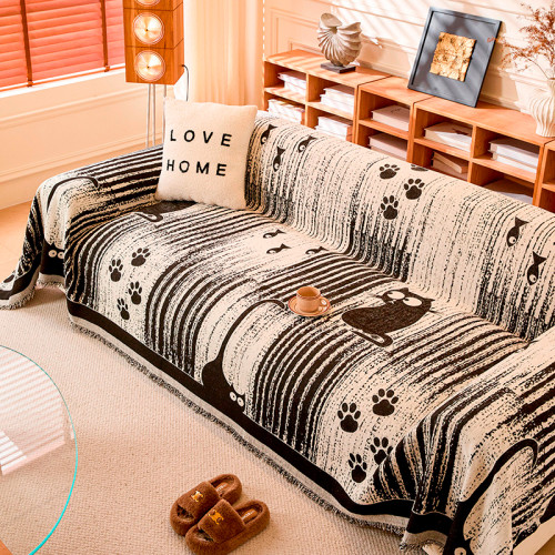 Накидка-покривало на диван 180х220 Коти та лапки Айворі двостороння MP10 Love You