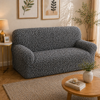 Еластичний чохол на 3-місний диван 3D Жатка сірий Love You Italy