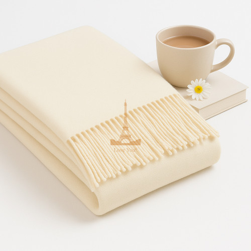 Плед тревел 100% вовна білий 140×200 см з ременем Love You