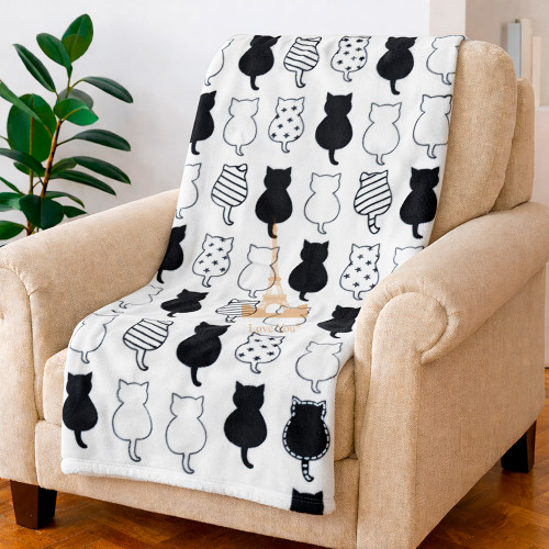 Набір із двох легких флісових пледів Чорні та білі котики 150x200 см Love You
