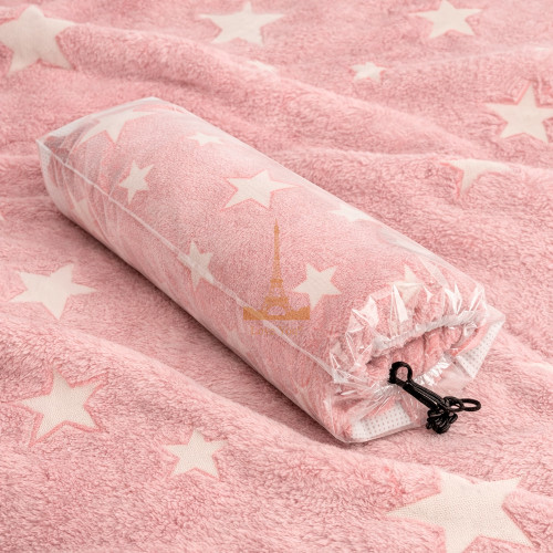 Плед фліс, що світиться в темряві Рожеві зірочки Love You