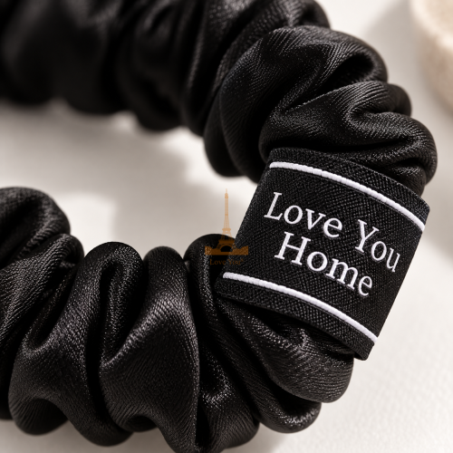 Шовкова резинка для волосся Love You Home, 100% натуральний шовк, чорна