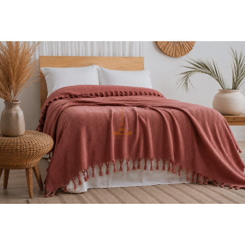 Покривало-плед з бахромою 200х230 Смужка теракот LoveYouHome