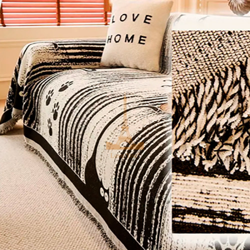 Накидка-покривало на диван 180х220 Коти та лапки Айворі двостороння MP10 Love You