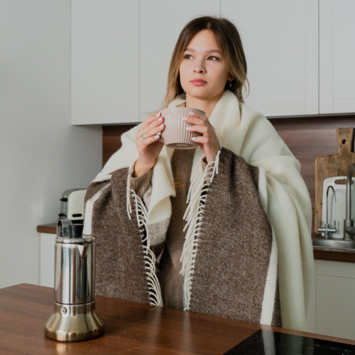 Плед з екологічної вовни білий-айворі кор.беж Love You