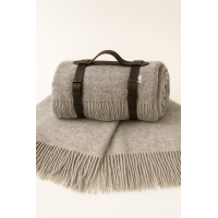 Плед тревел 100% вовна бежевий 140×220 см з ременем Love You