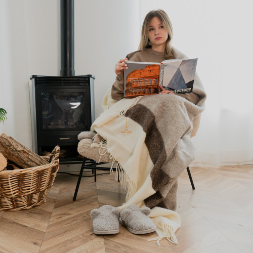 Плед з екологічної вовни білий-бежевий кор.айворі Love You