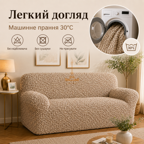 Еластичний чохол на 3-місний диван 3D Жатка бежевий Love You Italy