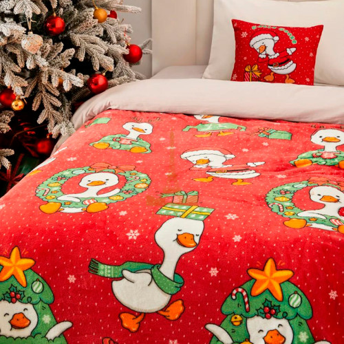 Набір із двох пледів фліс Новорічні гусенята 150x200 см Love You