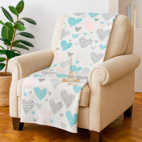 Плед тревел легкий флісовий Ніжні серця 150x200 см з ременем Love You