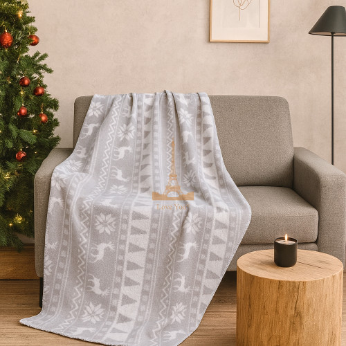 Плед тревел легкий флісовий Срібні олен 150x200 см з ременем Love You