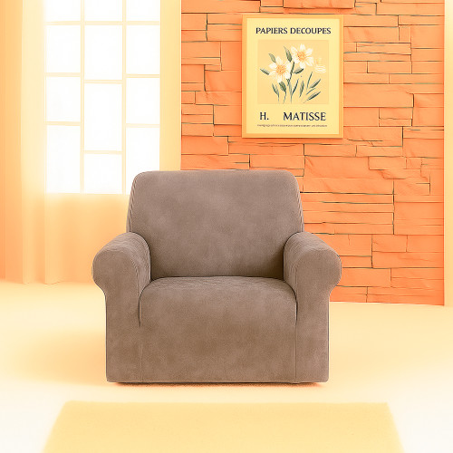 Чохол на крісло універсальний велюровий капучино Love You