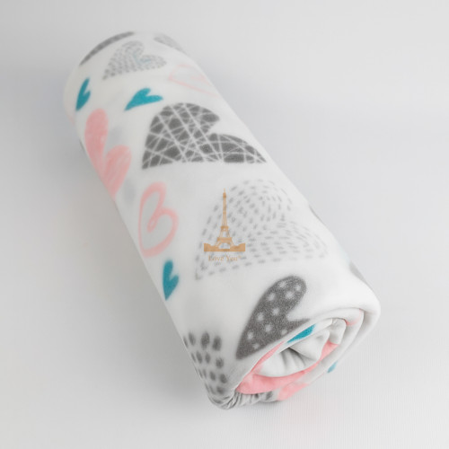 Плед тревел легкий флісовий Ніжні серця 150x200 см з ременем Love You