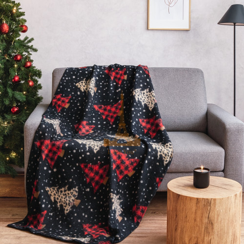 Плед тревел легкий флісовий Святкові ялинки 150x200 см з ременем Love You