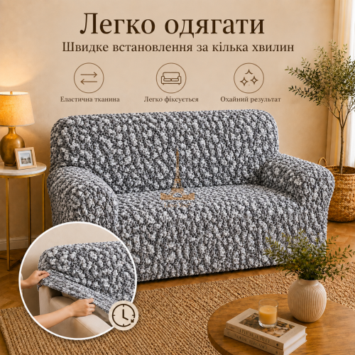 Еластичний чохол на 2-місний диван 3D Жатка сірий Love You Italy