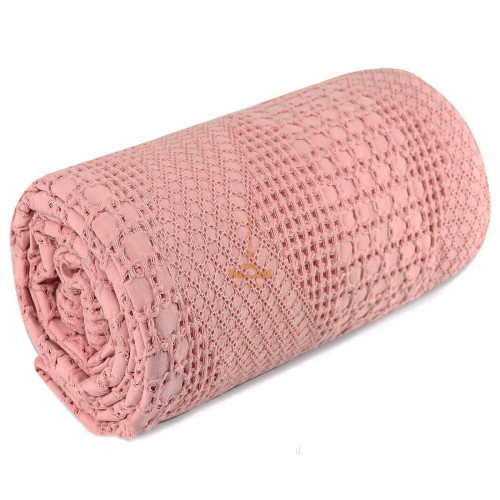 Вафельний простирадло-покривало з воланом Піке рожеве HomeBrand