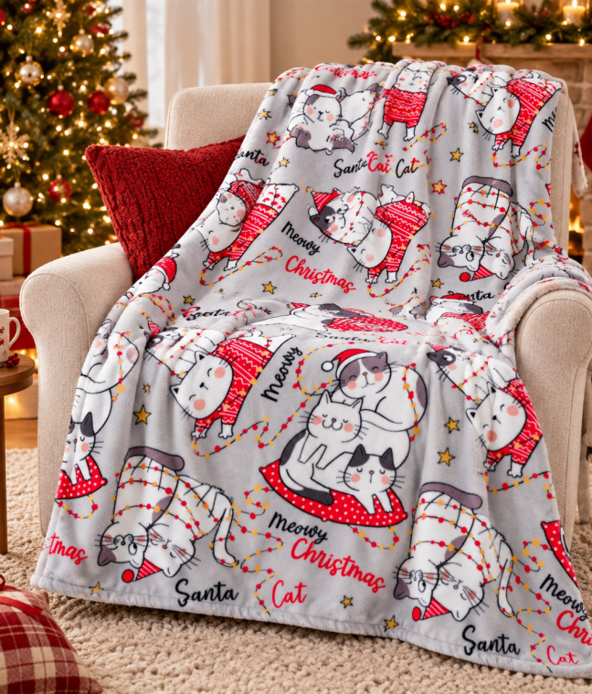 Плед фліс велсофт Новорічні котики 150x200 см Love You, Фото 6 из 6