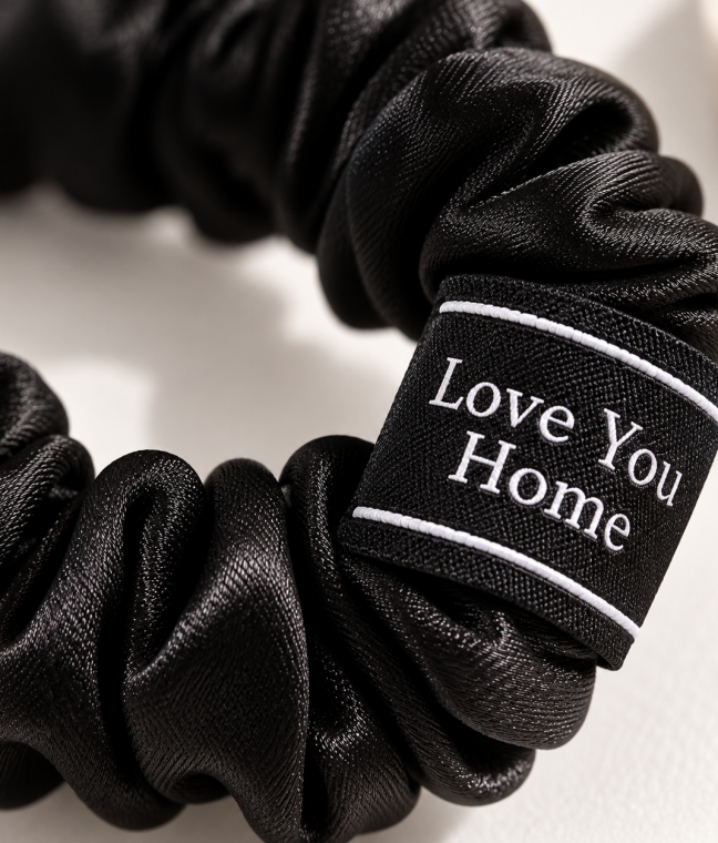Шёлковая резинка для волос Love You Home, 100% натуральный шёлк, чёрная, Фото 3 из 5