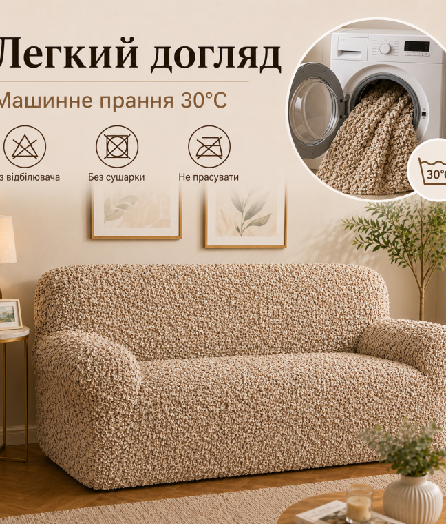 Еластичний чохол на 2-місний диван 3D Жатка бежевий Love You Italy, Фото 8 з 11