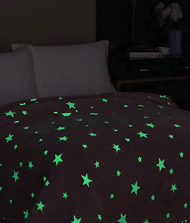 Плед флис, светящийся в темноте Розовые звёздочки Love You Сияющие, Фото 4 из 8