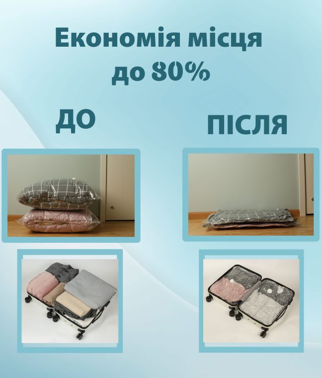Вакуумний пакет 80х100 см для зберігання речей LoveYouHome, Фото 2 з 6
