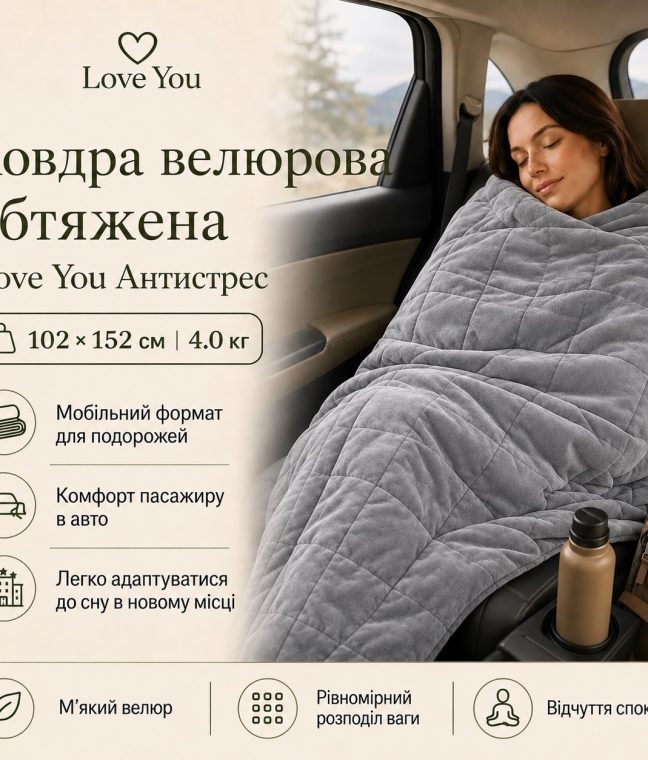 Ковдра велюрова обтяжена 4 кг антистресова 102х152 см Love You, Фото 3 з 10