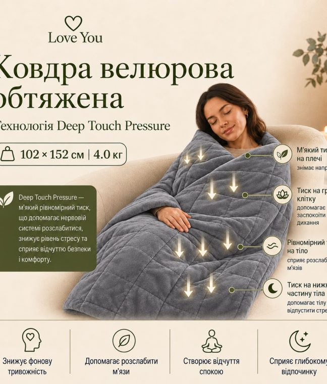 Ковдра велюрова обтяжена 4 кг антистресова 102х152 см Love You, Фото 8 з 10