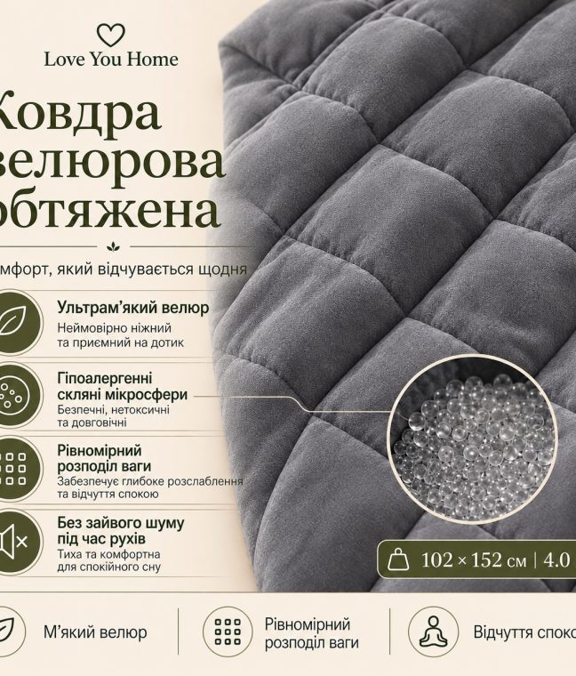 Ковдра велюрова обтяжена 4 кг антистресова 102х152 см Love You, Фото 9 з 10