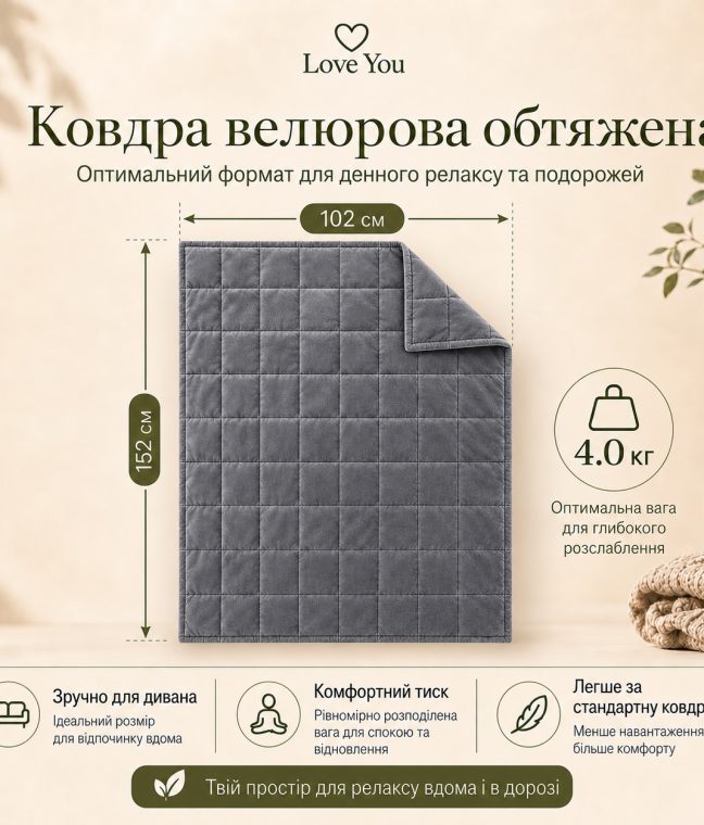 Ковдра велюрова обтяжена 4 кг антистресова 102х152 см Love You, Фото 10 з 10