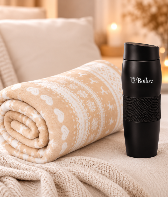 Теплий набір LoveYouHome: флісовий плед 150×200 см + термокухоль BOLLIRE 0,36 л Love You, Фото 2 з 5