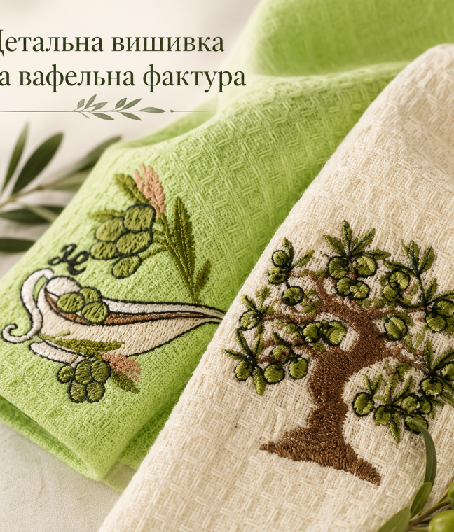 Набір вафельних рушників 2 шт 40x60 см Олива білий/салат LoveYouHome, Фото 3 з 4