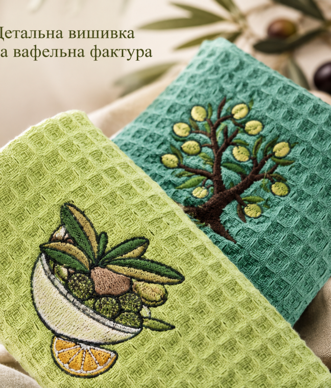 Набір вафельних рушників 2 шт 40x60 см Олива зелений/салат LoveYouHome, Фото 4 з 4