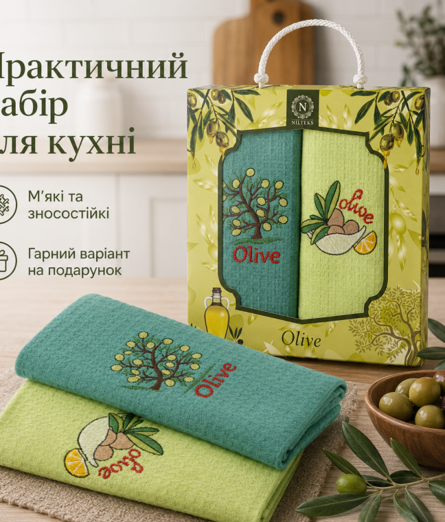 Набір вафельних рушників 2 шт 40x60 см Олива зелений/салат LoveYouHome
