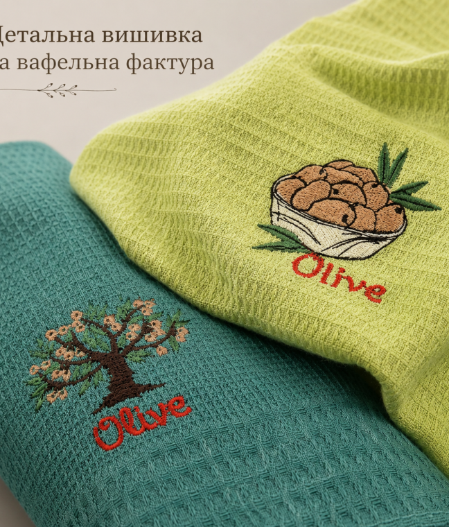 Набір вафельних рушників 2 шт 50x70 см Олива зелений/салат LoveYouHome, Фото 3 з 3