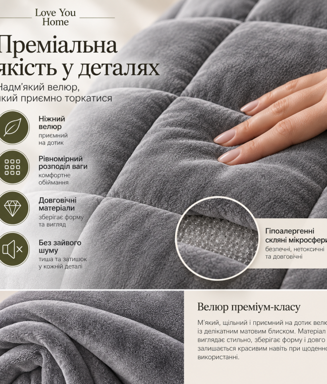 Отягощенный плед на колени 50×100 см 2кг Love You, Фото 3 из 10