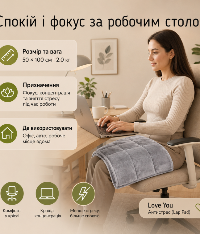 Отягощенный плед на колени 50×100 см 2кг Love You, Фото 7 из 10