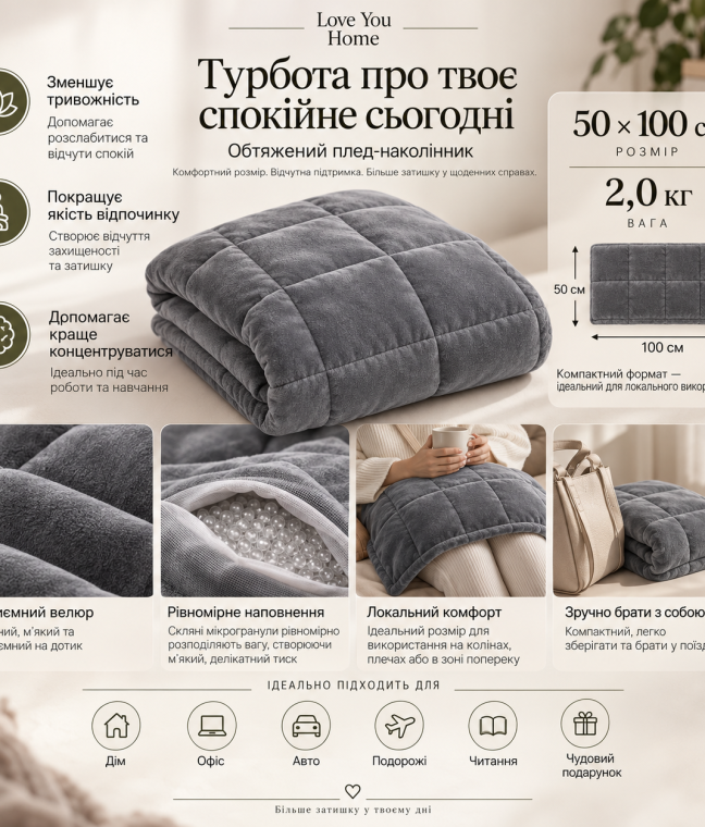 Отягощенный плед на колени 50×100 см 2кг Love You, Фото 8 из 10