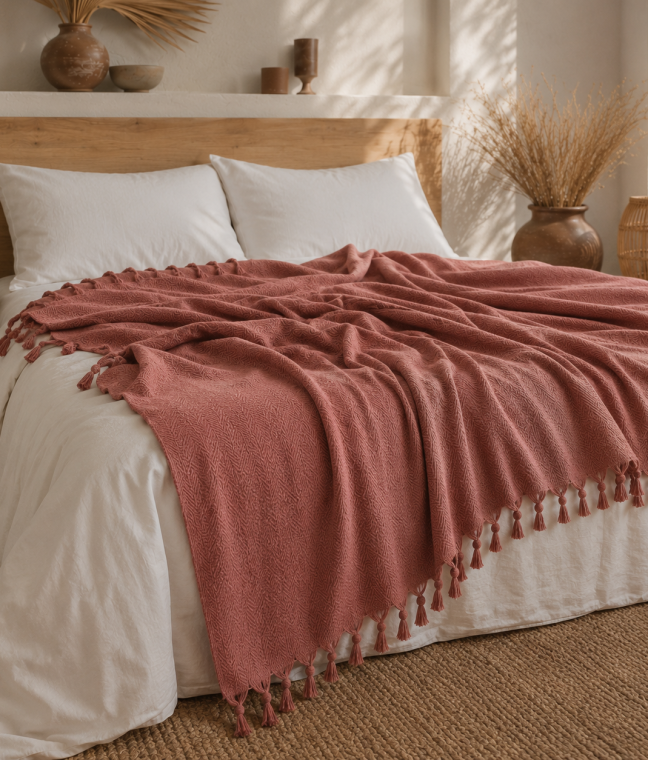 Покривало-плед з бахромою 200х230 Смужка теракот LoveYouHome, Фото 4 з 11