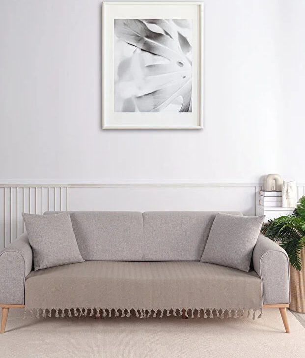 Покривало-плед з бахромою 200х230 Смужка бежевий LoveYouHome, Фото 6 з 8