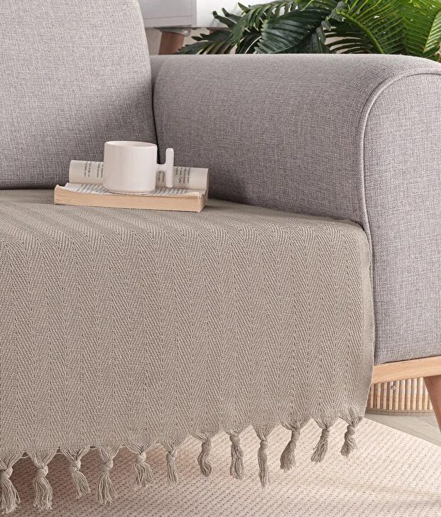 Покривало-плед з бахромою 200х230 Смужка бежевий LoveYouHome, Фото 7 з 8